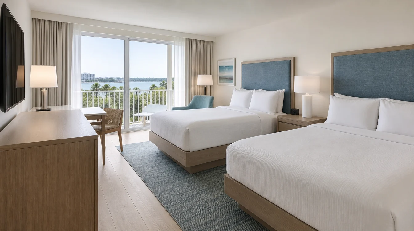 Hotel bed bases, upholstered headboards and matching nightstands