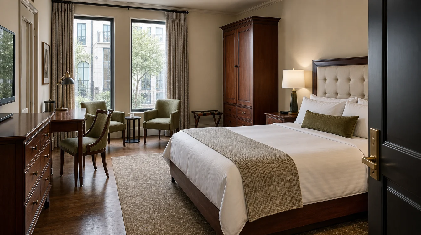 Hotel wardrobe, desk, dresser and luggage furniture in Louisiana