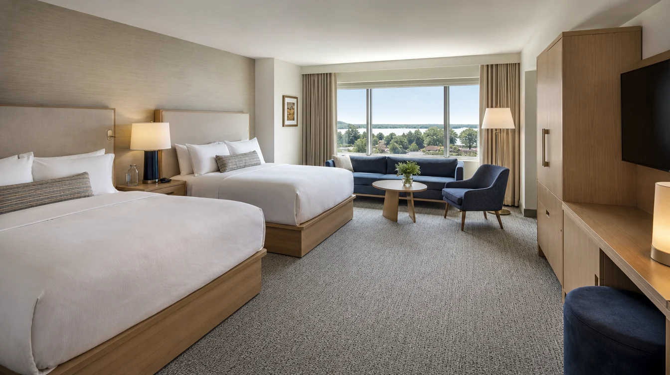 Complete hotel room package with bedroom furniture and seating in Michigan