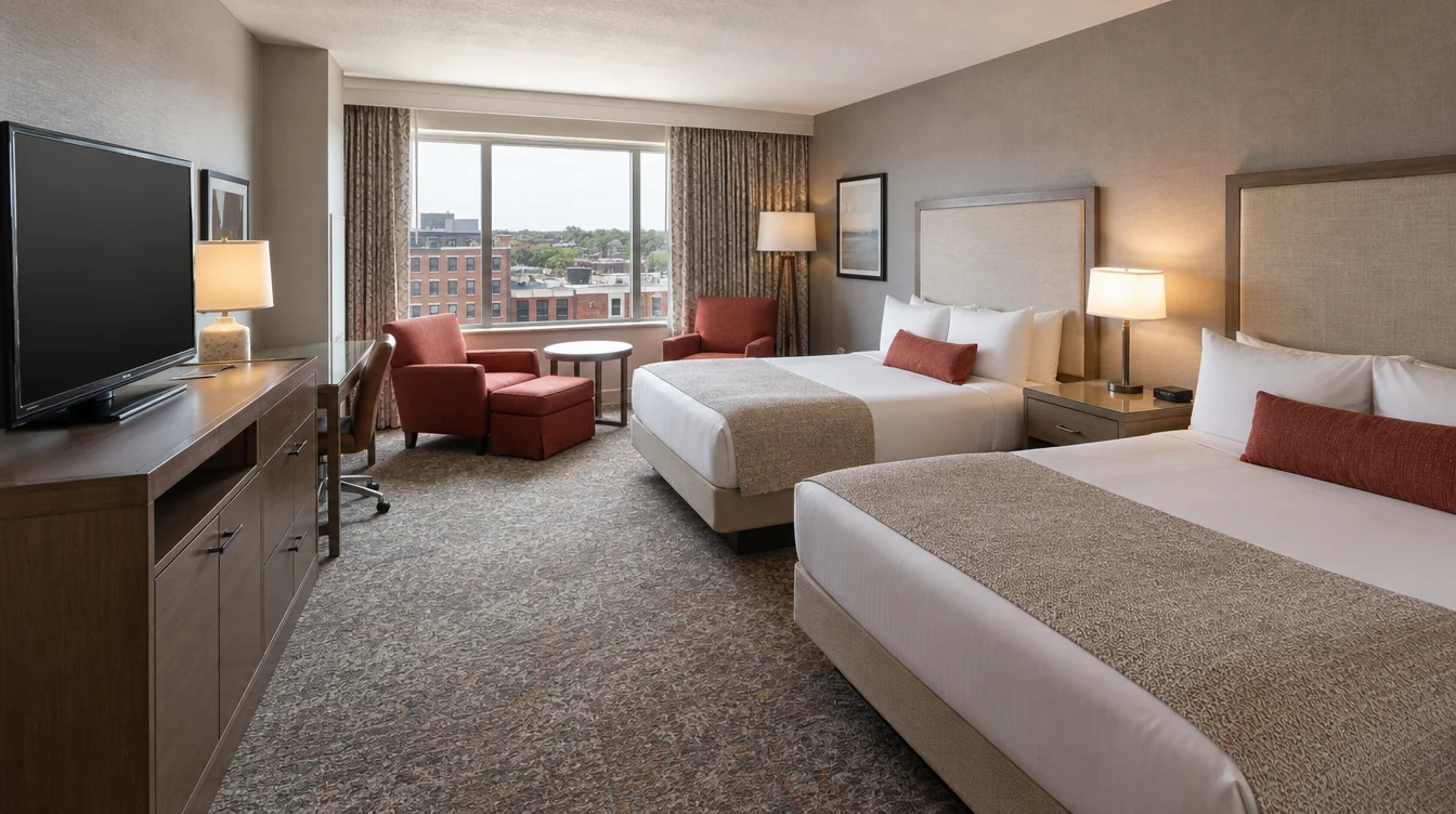 Complete hotel room package with bedroom furniture and seating in Ohio