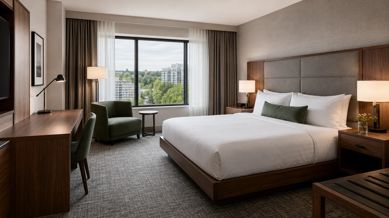 Coordinated king guest-room furniture in a Washington hotel